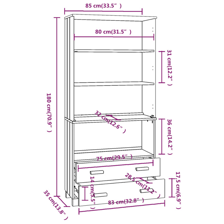 HAMAR Highboard in Solid Pine Wood, White Finish – Elegant Storage Solution with Drawers and Shelves - Premium  from Home Treasures - Just £179.99! Shop now at Home Treasures