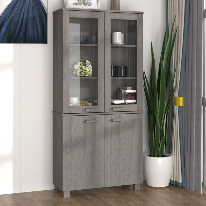 HAMAR Highboard - Solid Pine Wood, Light Grey Finish, Ample Storage - 85x35x180 cm - Premium  from Home Treasures - Just £257.99! Shop now at Home Treasures