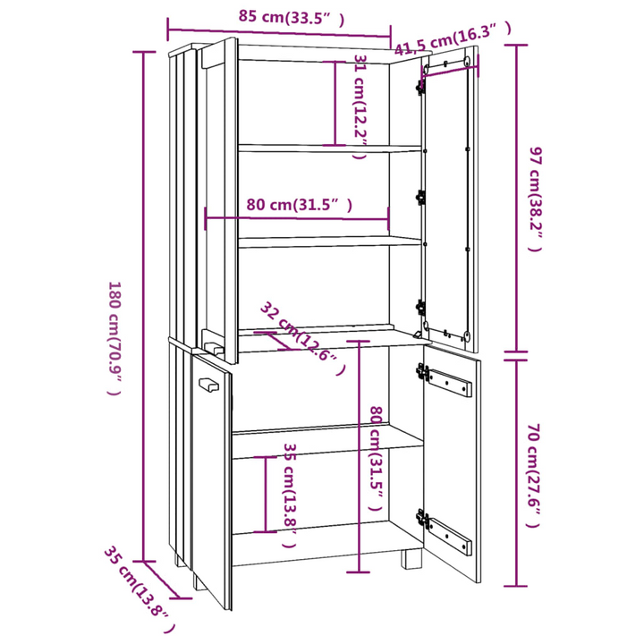 HAMAR Highboard - Solid Pine Wood, Light Grey Finish, Ample Storage - 85x35x180 cm - Premium  from Home Treasures - Just £257.99! Shop now at Home Treasures