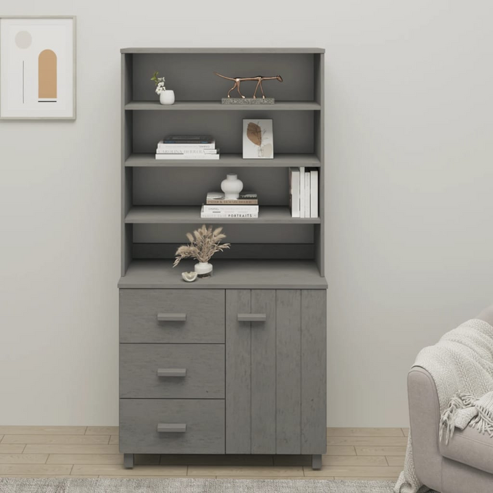 HAMAR Highboard – Solid Pine Wood, Elegant Light Grey Sideboard with Ample Storage - Premium  from Home Treasures - Just £215.99! Shop now at Home Treasures