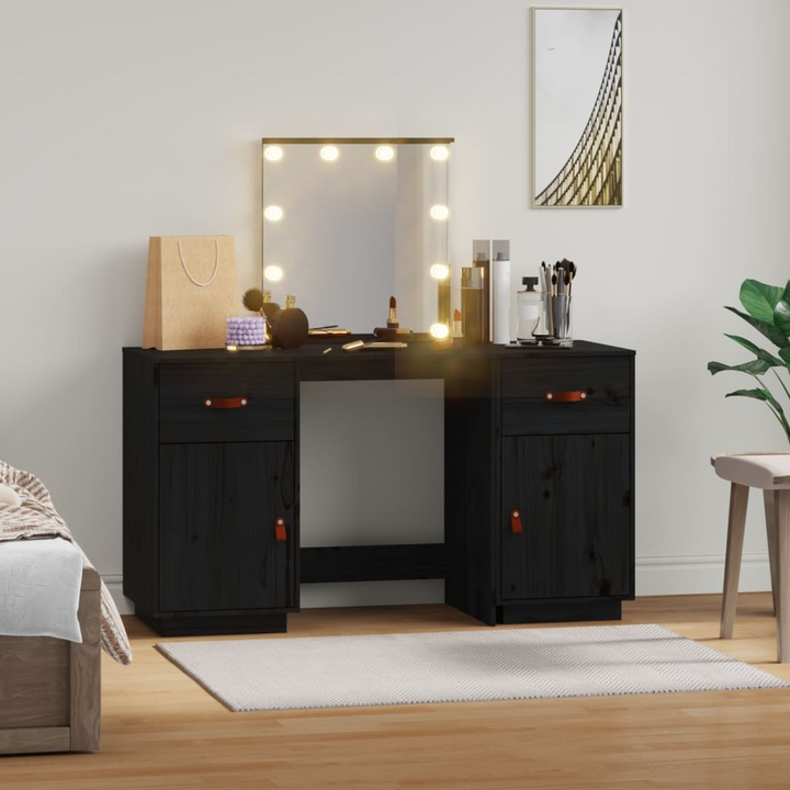 Black Solid Wood Pine Dressing Table Set with LED - Makeup Vanity with Mirror & Storage Cabinet - Premium  from Home Treasures - Just £310.99! Shop now at Home Treasures