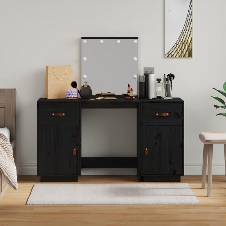 Black Solid Wood Pine Dressing Table Set with LED - Makeup Vanity with Mirror & Storage Cabinet - Premium  from Home Treasures - Just £310.99! Shop now at Home Treasures