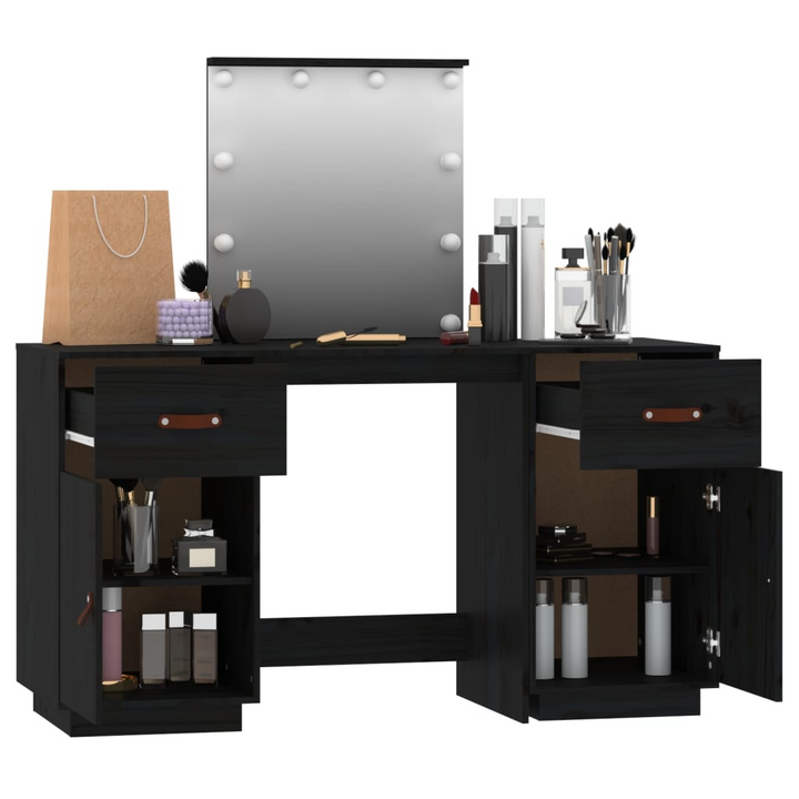 Black Solid Wood Pine Dressing Table Set with LED - Makeup Vanity with Mirror & Storage Cabinet - Premium  from Home Treasures - Just £310.99! Shop now at Home Treasures