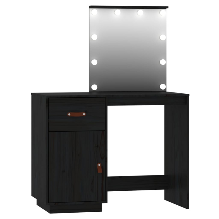 Black Solid Wood Pine Dressing Table Set with LED - Makeup Vanity with Mirror & Storage Cabinet - Premium  from Home Treasures - Just £310.99! Shop now at Home Treasures