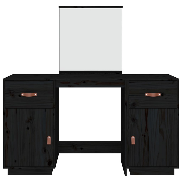 Elegant Black Solid Pine Wood Dressing Table Set with Mirror - Functional Vanity Desk with Ample Storage - Premium  from Home Treasures - Just £265.99! Shop now at Home Treasures