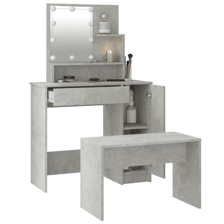 Modern Concrete Grey Dressing Table Set with LED Lights and Stool - Perfect Bedroom Makeup Vanity - Premium  from Home Treasures - Just £114.99! Shop now at Home Treasures