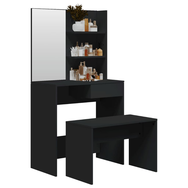 Elegant Black Dressing Table Set with Mirror - 74.5x40x141 cm | Modern Vanity Table with Stool - Premium  from Home Treasures - Just £110.99! Shop now at Home Treasures