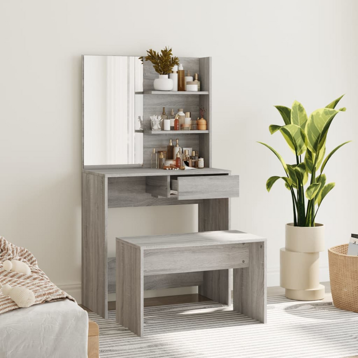 Modern Grey Sonoma Dressing Table Set with Mirror and Stool - Elegant Vanity Station for Bedrooms - Premium  from Home Treasures - Just £100.99! Shop now at Home Treasures