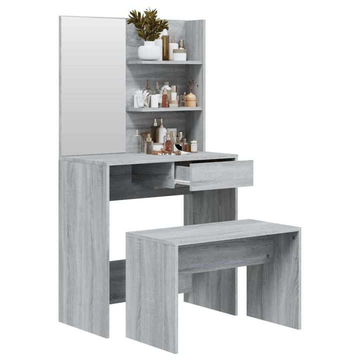 Modern Grey Sonoma Dressing Table Set with Mirror and Stool - Elegant Vanity Station for Bedrooms - Premium  from Home Treasures - Just £100.99! Shop now at Home Treasures