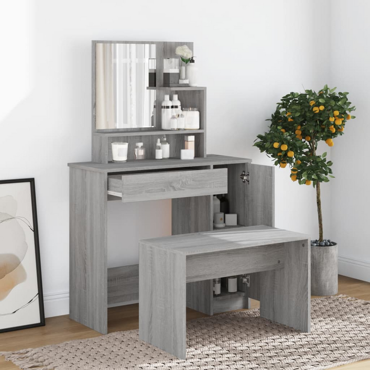 Modern Sonoma Dressing Table Set with Stool in Grey - Perfect for Bedroom & Cloakroom, 86.5x35x136 cm - Premium  from Home Treasures - Just £114.99! Shop now at Home Treasures