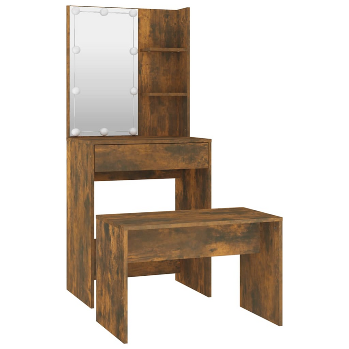 Modern Dressing Table Set with LED Lights, Smoked Oak Finish, Vanity Mirror & Stool - Premium  from Home Treasures - Just £107.99! Shop now at Home Treasures