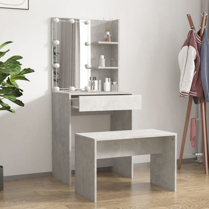 Modern Dressing Table Set with LED Lights - Concrete Grey Vanity with Mirror & Storage - Premium  from Home Treasures - Just £108.99! Shop now at Home Treasures