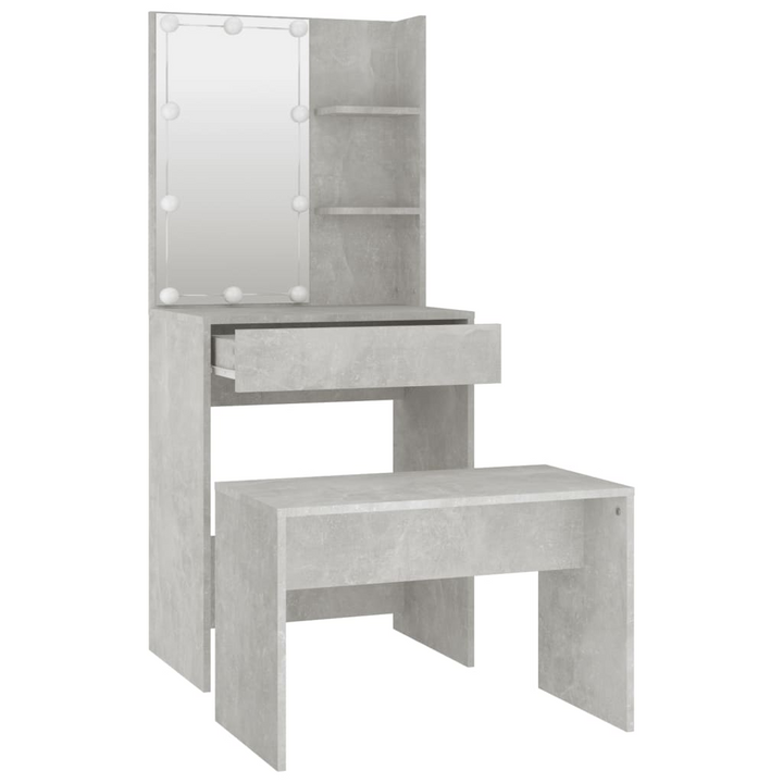 Modern Dressing Table Set with LED Lights - Concrete Grey Vanity with Mirror & Storage - Premium  from Home Treasures - Just £108.99! Shop now at Home Treasures