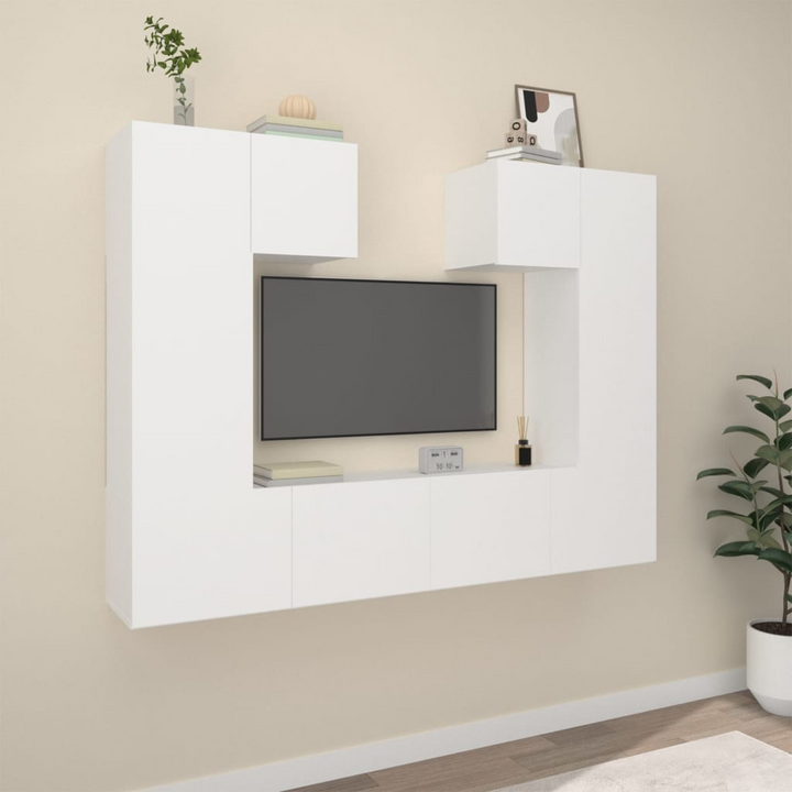 6 Piece TV Cabinet Set - White Engineered Wood | Modern Wall-Mounted Storage Solution - Premium  from Home Treasures - Just £246.99! Shop now at Home Treasures