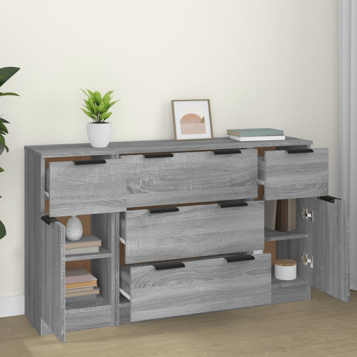 Modern 3 Piece Sideboard Set in Grey - Sonoma Engineered Wood Storage Solution - Premium  from Home Treasures - Just £195.99! Shop now at Home Treasures