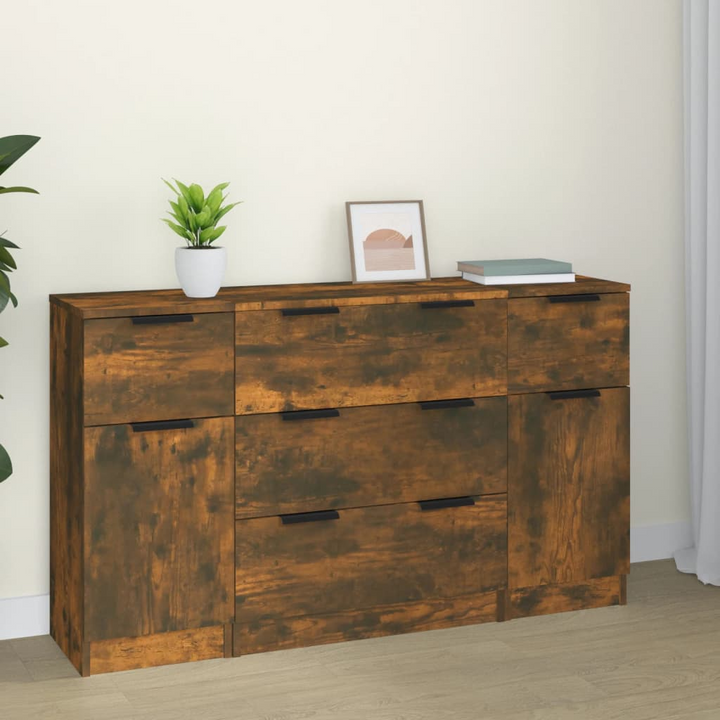 3 Piece Sideboard Set in Elegant Smoked Oak - Modern Storage Solution | Durable Engineered Wood - Premium  from Home Treasures - Just £163.99! Shop now at Home Treasures