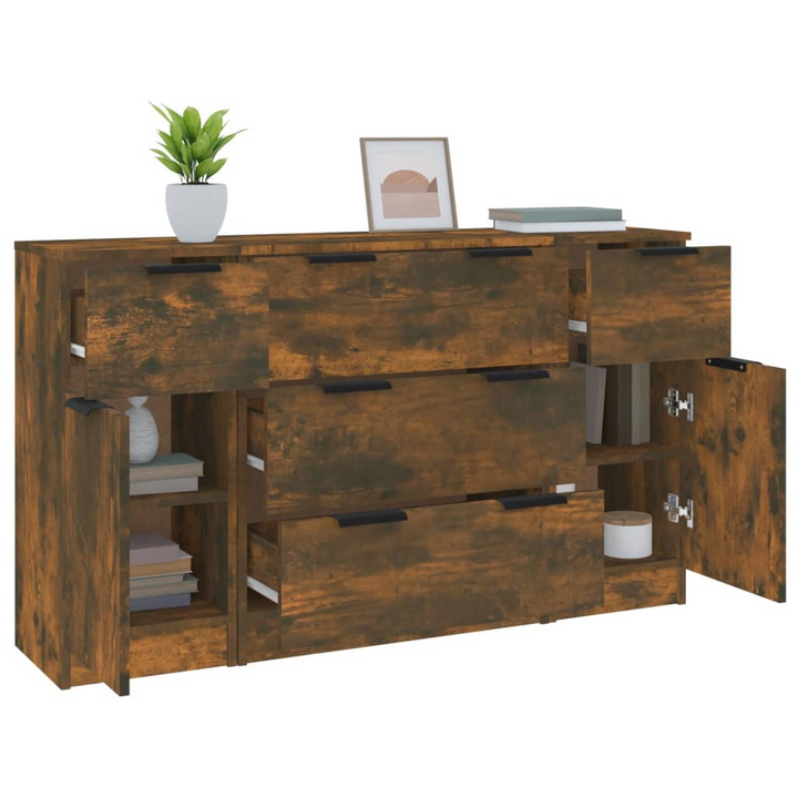 3 Piece Sideboard Set in Elegant Smoked Oak - Modern Storage Solution | Durable Engineered Wood - Premium  from Home Treasures - Just £163.99! Shop now at Home Treasures