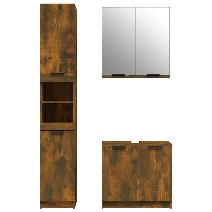 3 Piece Bathroom Cabinet Set - Smoked Oak Finish | Engineered Wood | Ample Storage & Stylish Design - Premium  from Home Treasures - Just £211.99! Shop now at Home Treasures