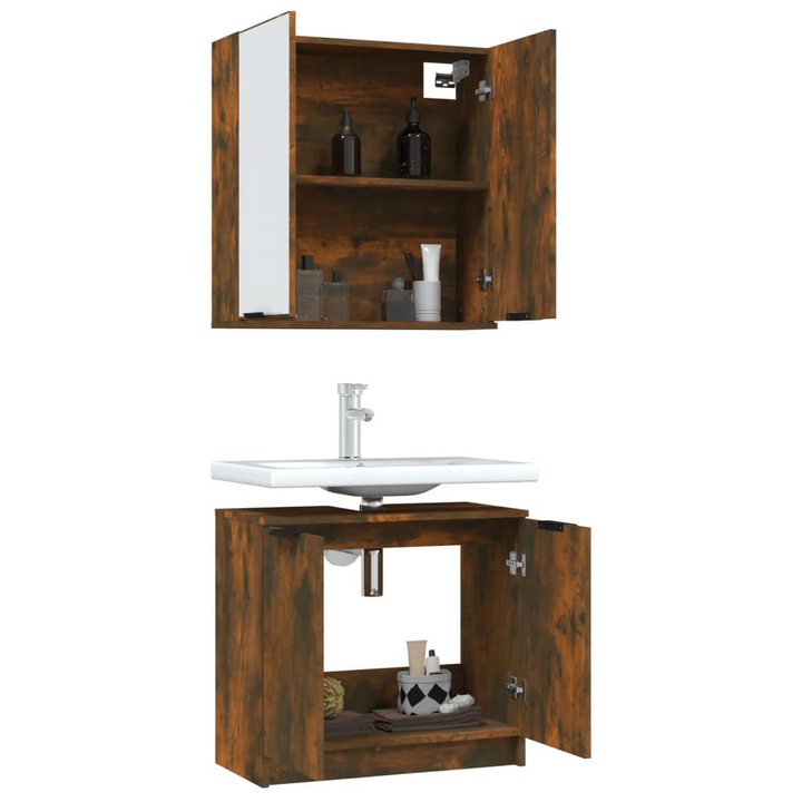 2 Piece Bathroom Cabinet Set - Stylish Smoked Oak Engineered Wood with Ample Storage - Premium  from Home Treasures - Just £111.99! Shop now at Home Treasures