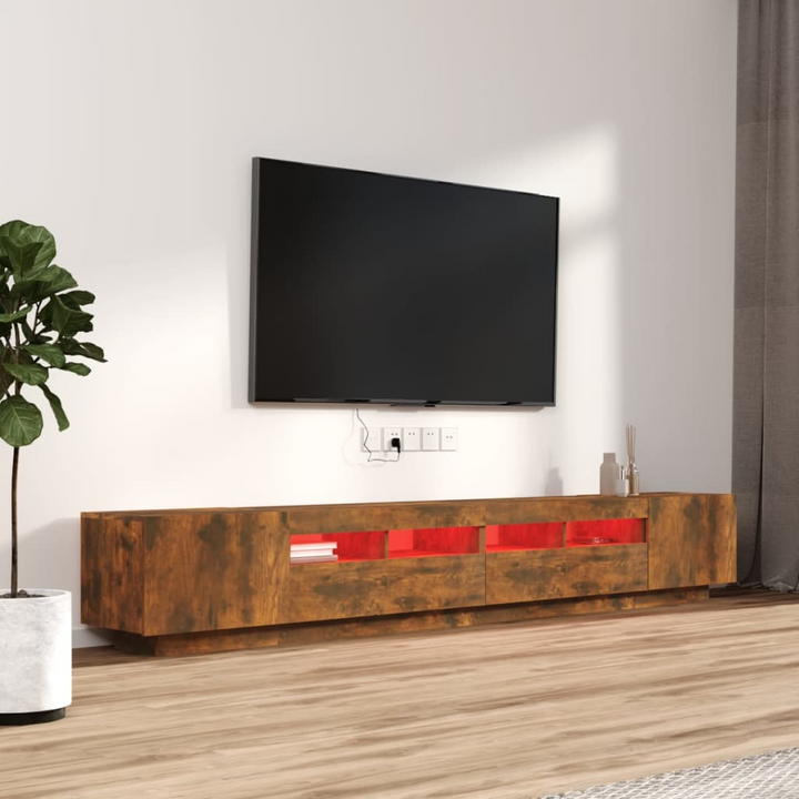 3-Piece Smoked Oak TV Cabinet Set w/ RGB LED Lights | Modern Engineered Wood TV Unit w/ Ample Storage - Premium  from Home Treasures - Just £155.99! Shop now at Home Treasures