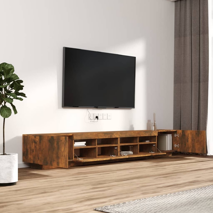 3-Piece Smoked Oak TV Cabinet Set w/ RGB LED Lights | Modern Engineered Wood TV Unit w/ Ample Storage - Premium  from Home Treasures - Just £155.99! Shop now at Home Treasures