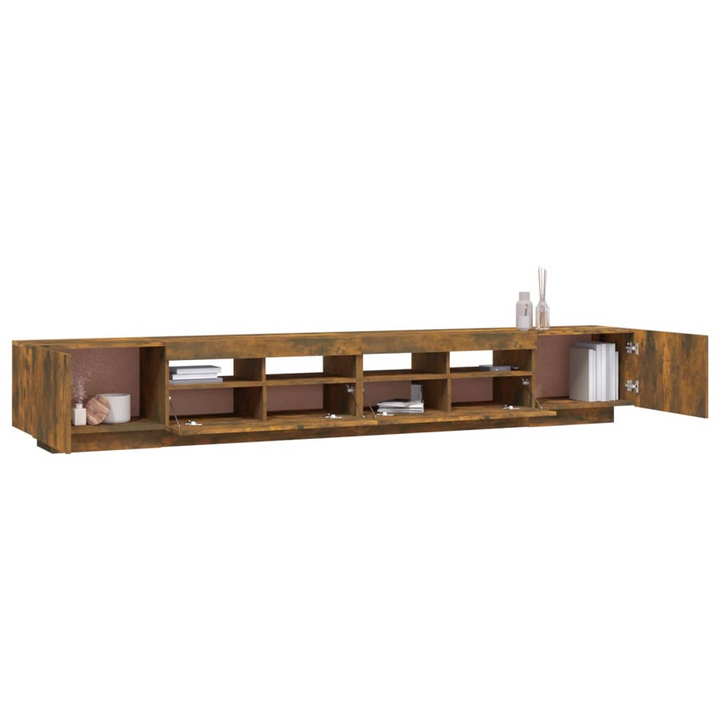 3-Piece Smoked Oak TV Cabinet Set w/ RGB LED Lights | Modern Engineered Wood TV Unit w/ Ample Storage - Premium  from Home Treasures - Just £155.99! Shop now at Home Treasures