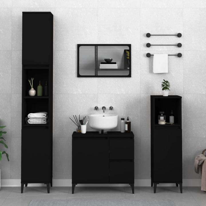 3 Piece Black Bathroom Cabinet Set - Engineered Wood Modern Storage Solution - Premium  from Home Treasures - Just £217.99! Shop now at Home Treasures