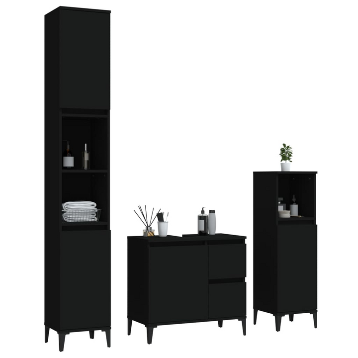 3 Piece Black Bathroom Cabinet Set - Engineered Wood Modern Storage Solution - Premium  from Home Treasures - Just £217.99! Shop now at Home Treasures