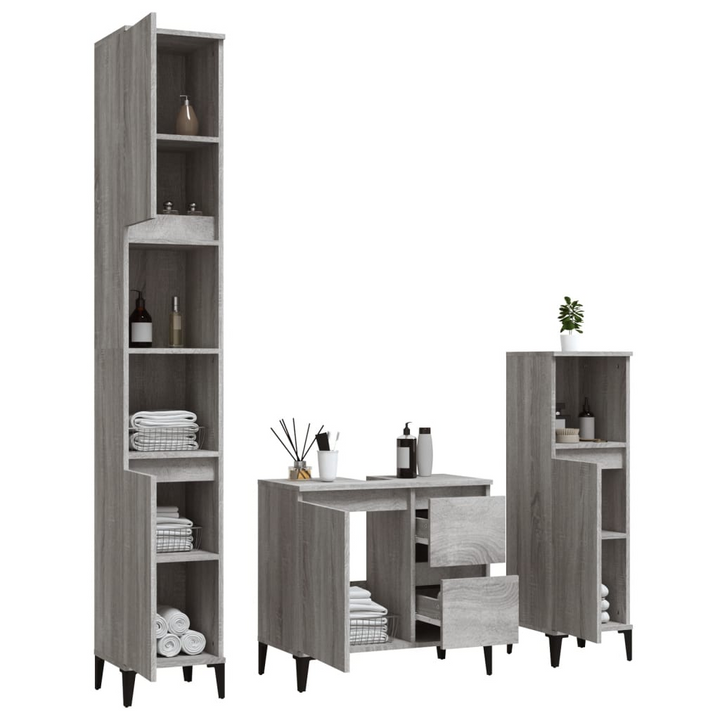 3 Piece Bathroom Cabinet Set in Grey Sonoma Finish | Sleek Engineered Wood with Ample Storage Space - Premium  from Home Treasures - Just £207.99! Shop now at Home Treasures