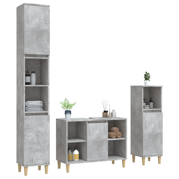 Modern 3 Piece Bathroom Furniture Set in Concrete Grey - Stylish Engineered Wood Cabinets with Ample Storage - Premium  from Home Treasures - Just £201.99! Shop now at Home Treasures