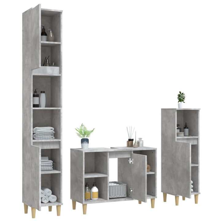 Modern 3 Piece Bathroom Furniture Set in Concrete Grey - Stylish Engineered Wood Cabinets with Ample Storage - Premium  from Home Treasures - Just £201.99! Shop now at Home Treasures