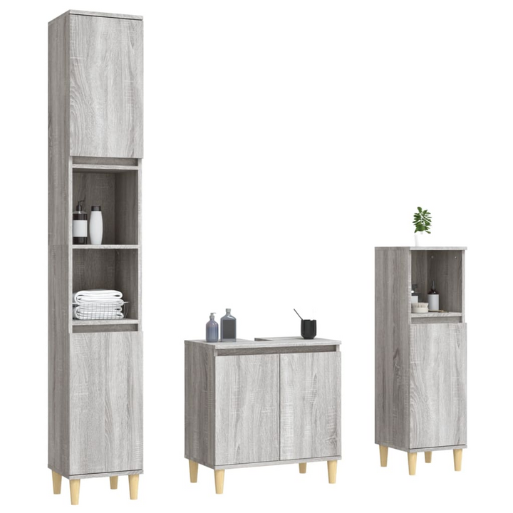 3 Piece Bathroom Furniture Set - Stylish Grey Sonoma Engineered Wood with Ample Storage Space - Premium  from Home Treasures - Just £185.99! Shop now at Home Treasures