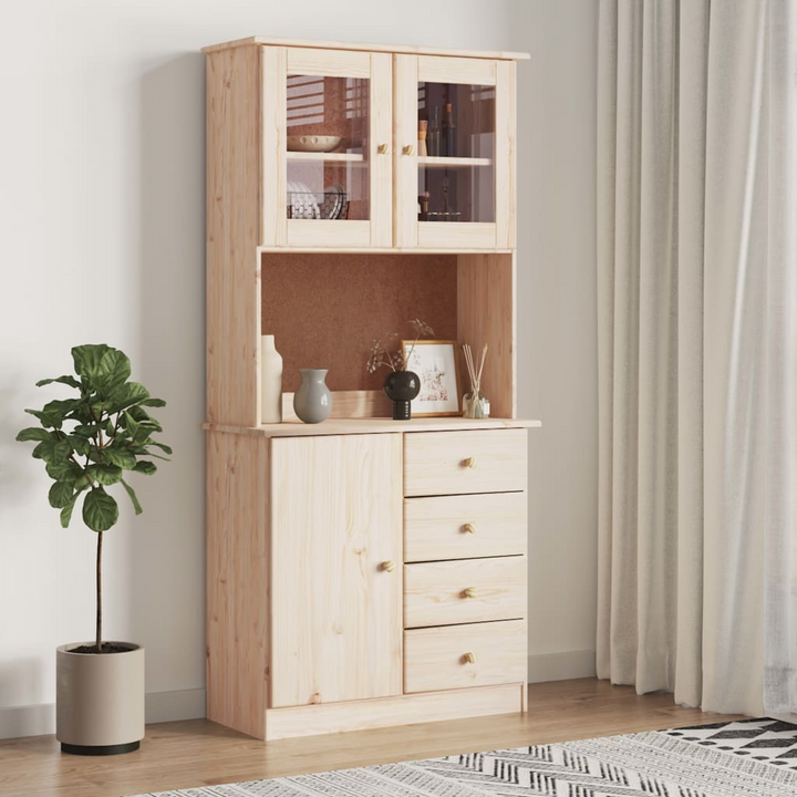 ALTA Highboard - Solid Pine Wood Cabinet with Glass Doors, Drawers & Shelves - 77x35x165 cm - Premium  from Home Treasures - Just £254.99! Shop now at Home Treasures