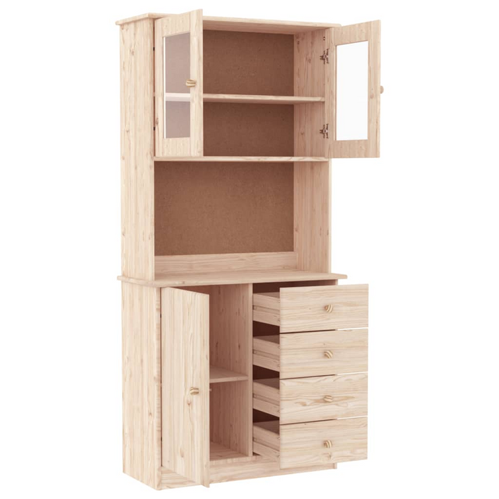 ALTA Highboard - Solid Pine Wood Cabinet with Glass Doors, Drawers & Shelves - 77x35x165 cm - Premium  from Home Treasures - Just £254.99! Shop now at Home Treasures