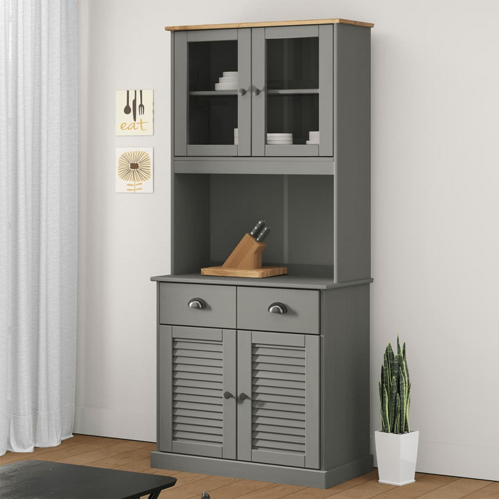 Stylish VIGO Highboard in Grey - Solid Pine Wood with Ample Storage and Glass Doors, 78x40x175 cm - Premium  from Home Treasures - Just £326.99! Shop now at Home Treasures