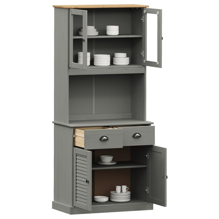 Stylish VIGO Highboard in Grey - Solid Pine Wood with Ample Storage and Glass Doors, 78x40x175 cm - Premium  from Home Treasures - Just £326.99! Shop now at Home Treasures