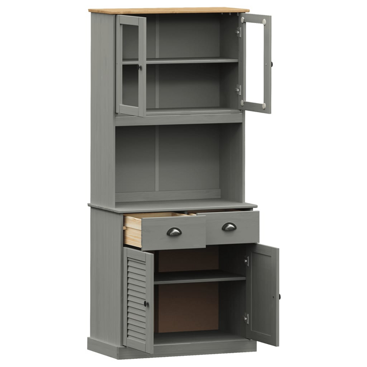 Stylish VIGO Highboard in Grey - Solid Pine Wood with Ample Storage and Glass Doors, 78x40x175 cm - Premium  from Home Treasures - Just £326.99! Shop now at Home Treasures