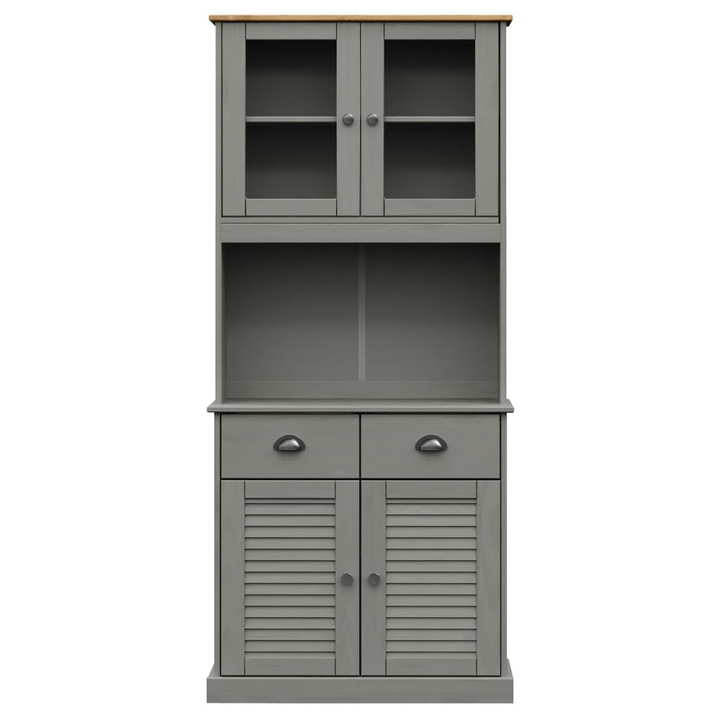 Stylish VIGO Highboard in Grey - Solid Pine Wood with Ample Storage and Glass Doors, 78x40x175 cm - Premium  from Home Treasures - Just £326.99! Shop now at Home Treasures