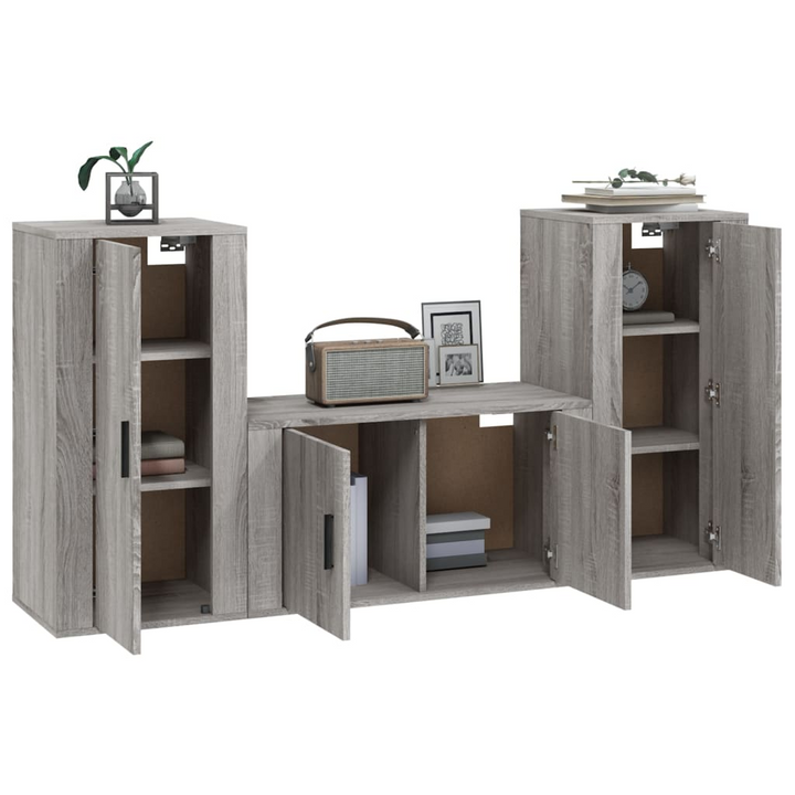 3 Piece TV Cabinet Set in Grey Sonoma Engineered Wood - Modern Wall-Mounted Design with Ample Storage Space - Premium  from Home Treasures - Just £152.99! Shop now at Home Treasures