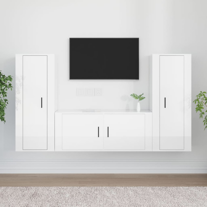 Modern 3 Piece TV Cabinet Set | High Gloss White | Engineered Wood | Wall-Mount or Floor Use - Premium  from Home Treasures - Just £189.99! Shop now at Home Treasures