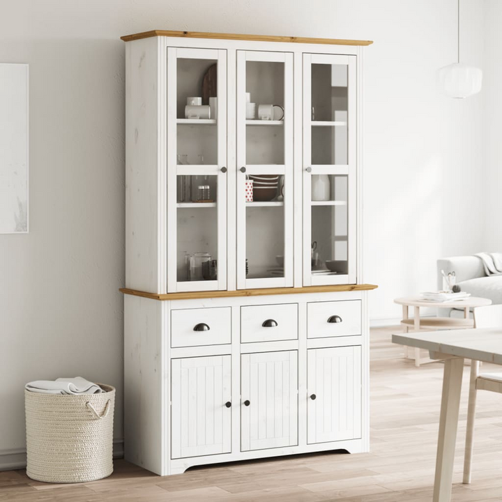 BODO Highboard - Solid Pine Wood, French Style Cabinet, White & Brown, 115.5x43x200.5 cm - Premium  from Home Treasures - Just £520.99! Shop now at Home Treasures