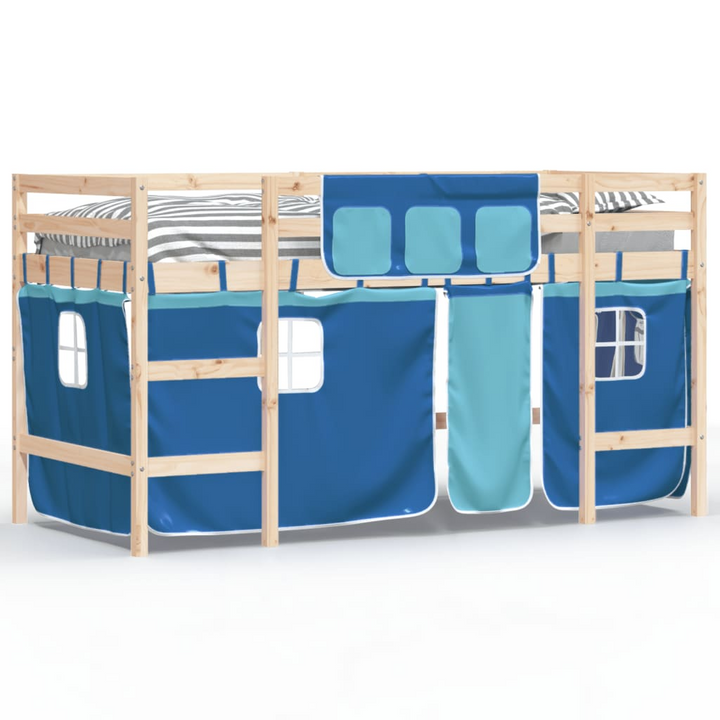 Kids' Loft Bed with Fun Curtains and Ladder, Solid Pine Wood, Blue, 90x200 cm - Perfect Space-Saving Solution! - Premium  from Home Treasures - Just £215.99! Shop now at Home Treasures