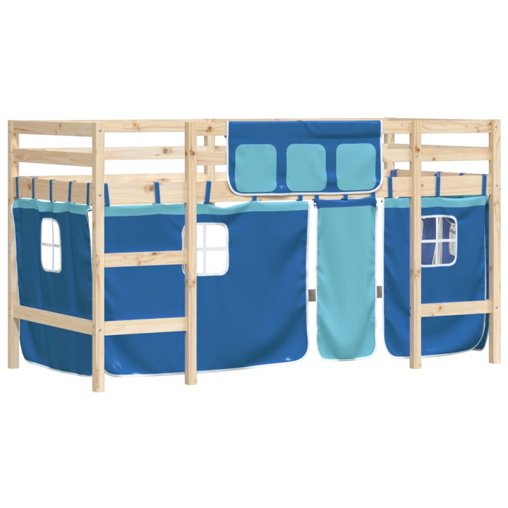 Kids' Loft Bed with Fun Curtains and Ladder, Solid Pine Wood, Blue, 90x200 cm - Perfect Space-Saving Solution! - Premium  from Home Treasures - Just £215.99! Shop now at Home Treasures