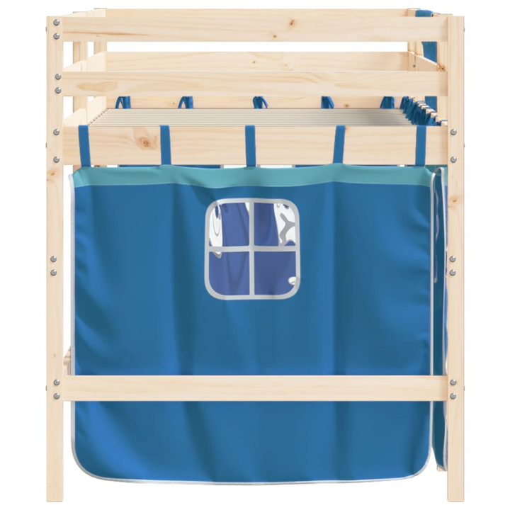 Kids' Loft Bed with Fun Curtains and Ladder, Solid Pine Wood, Blue, 90x200 cm - Perfect Space-Saving Solution! - Premium  from Home Treasures - Just £215.99! Shop now at Home Treasures