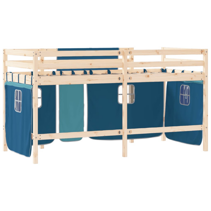 Kids' Loft Bed with Fun Curtains and Ladder, Solid Pine Wood, Blue, 90x200 cm - Perfect Space-Saving Solution! - Premium  from Home Treasures - Just £215.99! Shop now at Home Treasures