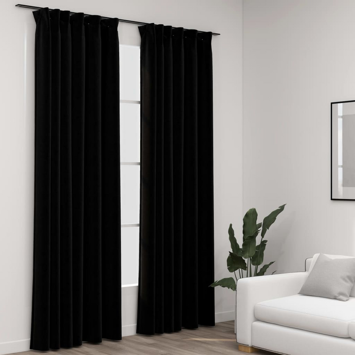 Linen-Look Blackout Curtains in Black - Set of 2, 140x245 cm - Premium Light-Blocking Drapes with Metal Hooks - Premium  from Home Treasures - Just £43.99! Shop now at Home Treasures