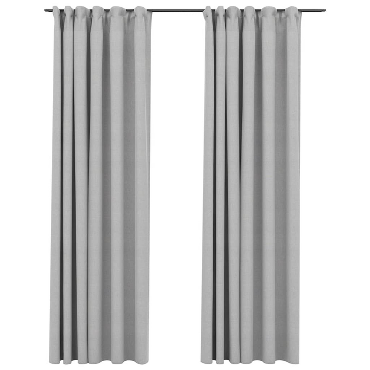 Elegant Grey Linen-Look Blackout Curtains with Hooks | 2 pcs | 140x245 cm - Perfect for Living Rooms, Bedrooms & Offices - Premium  from Home Treasures - Just £46.99! Shop now at Home Treasures