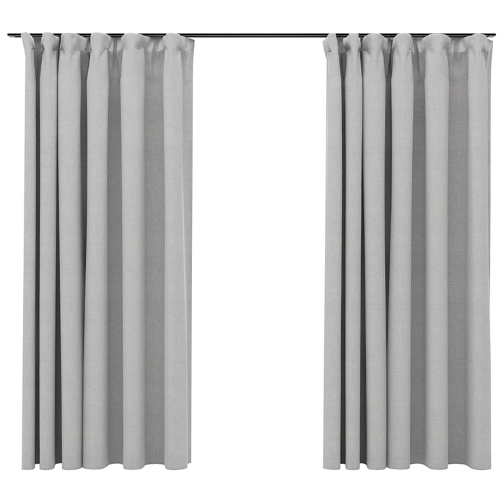 Linen-Look Blackout Curtains with Hooks - 2 pcs Grey 140x175 cm - Stylish & Functional Window Treatment - Premium  from Home Treasures - Just £38.99! Shop now at Home Treasures