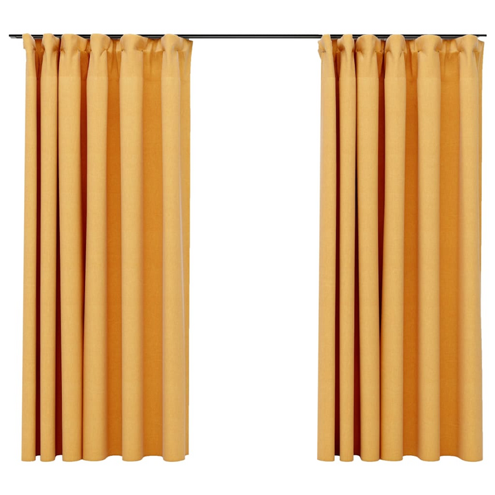 Elegant Linen-Look Blackout Curtains with Hooks - 2 pcs Yellow 140x175 cm - Superior Privacy & Light Control - Premium  from Home Treasures - Just £37.99! Shop now at Home Treasures