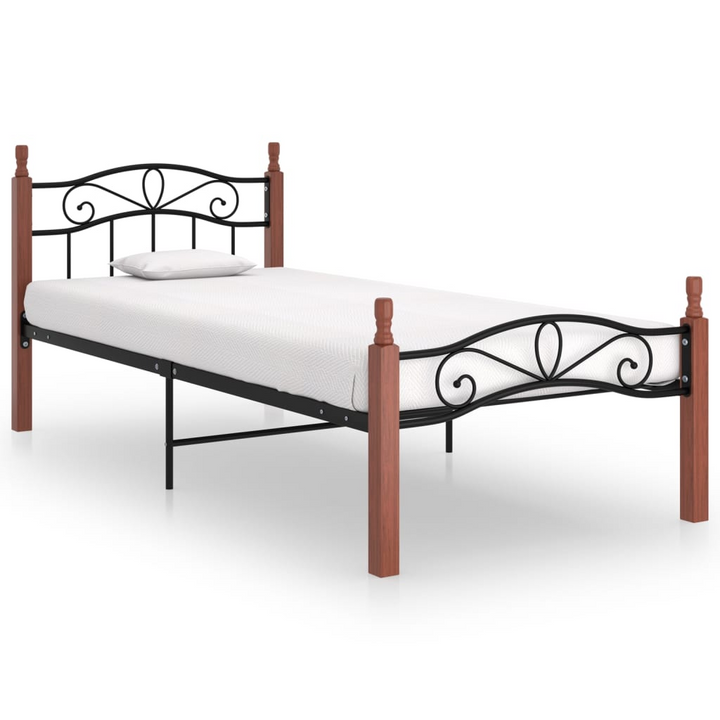 Stylish & Sturdy Bed Frame | Black Metal & Solid Oak Wood | 90x200 cm - Premium  from Home Treasures - Just £81.99! Shop now at Home Treasures